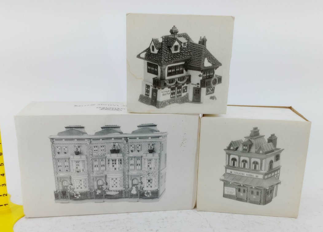 3 DEPT 56 DICKENS' VILLAGE PORCELAIN BUILDINGS MR WICKFIELD SOLICITOR THEATRE ROYAL MULBERRIE COURT 3 OB  INV 263390223