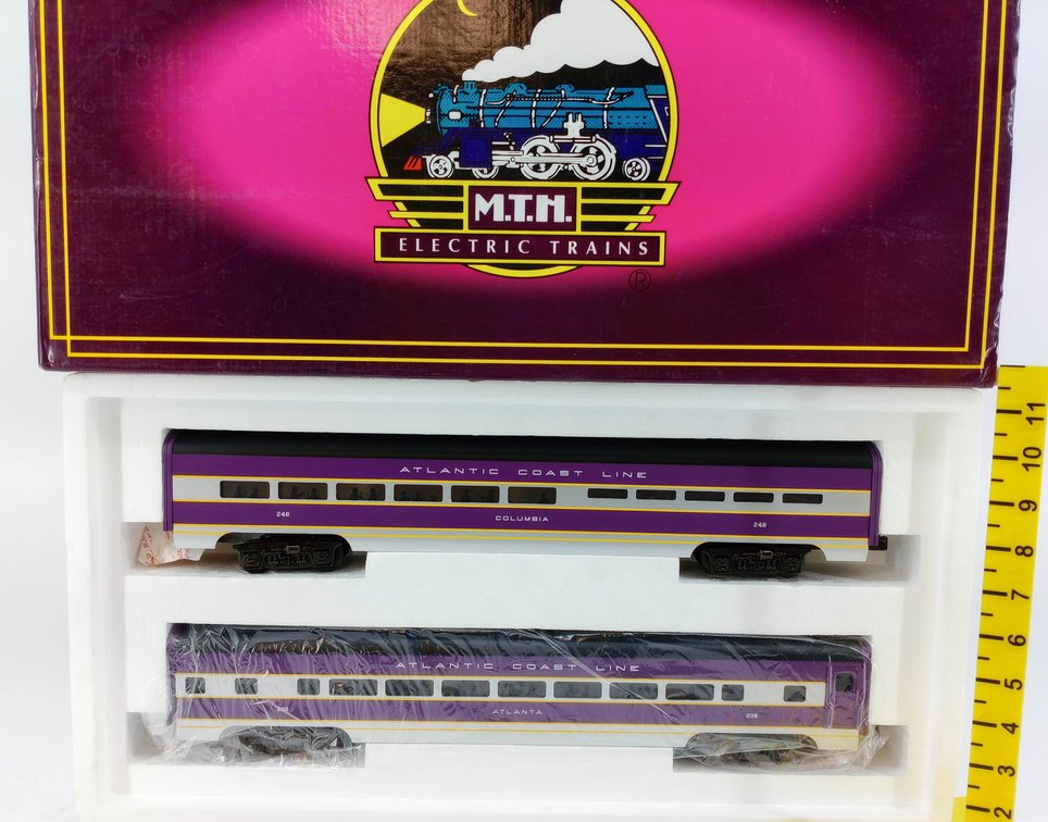 MTH O GAUGE MT-6600 ATLANTIC COAST LINE 70' ALUMINUM SLEEPER & DINER SET, OB  INV 263390231