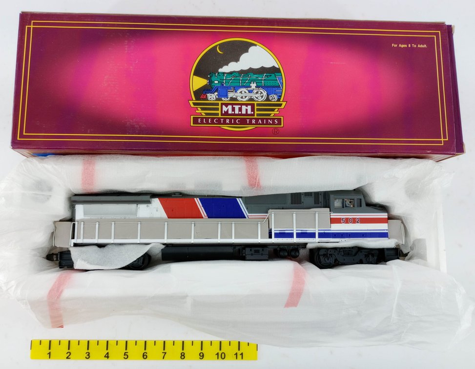 MTH O GAUGE 20-2171-1 AMTRAK G.E. DASH-8 DIESEL LOCOMOTIVE #502 W/ PROTOSOUND, OB  INV 263390234