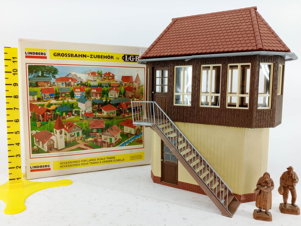 LINDBERG LGB G GAUGE SIGNAL TOWER BUILDING KIT W/ 2 WOOD FIGURES, OB NNC  INV 263390251