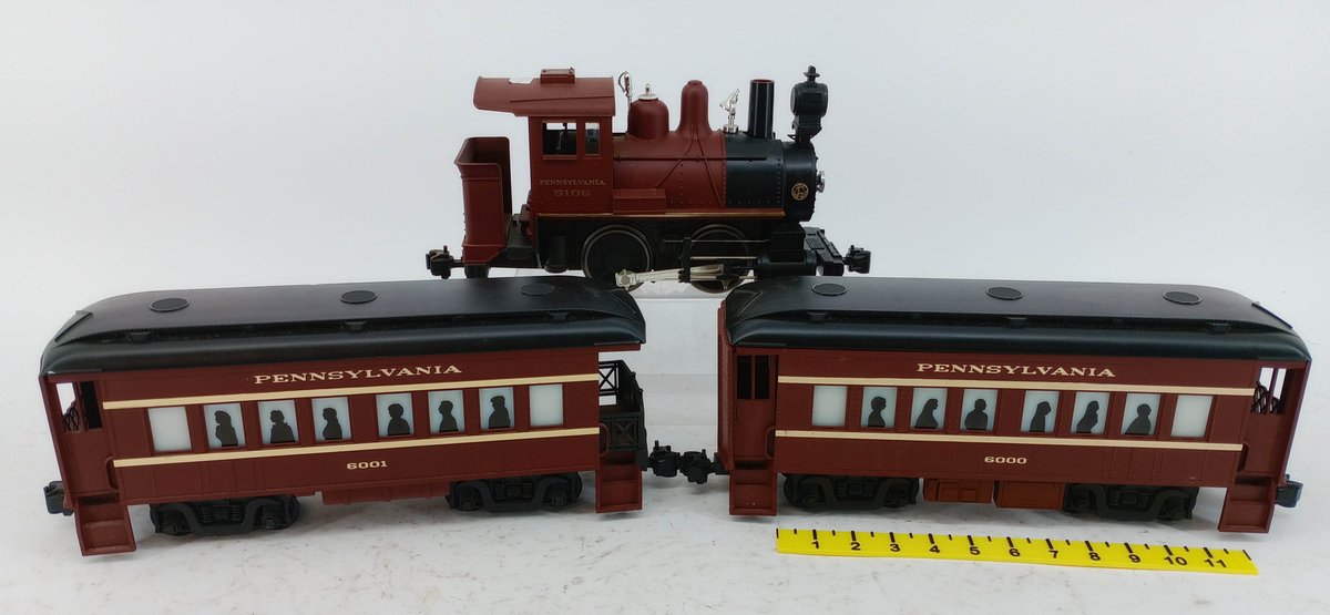 LIONEL PENNSYLVANIA 5105 G GAUGE 0-4-0 STEAM LOCOMOTIVE & 2 PASSENGER CARS 6000 6001  INV 263390264