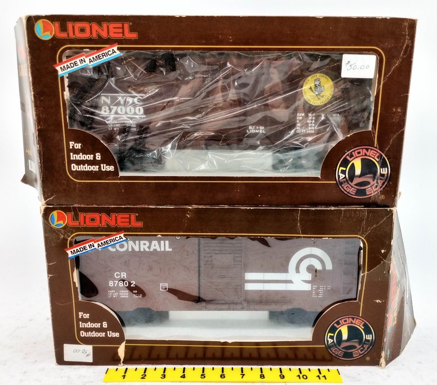 2 LIONEL G GAUGE 8-87802 CONRAIL & 8-87000 NYC BOXCARS, 2 OBS  INV 263390265