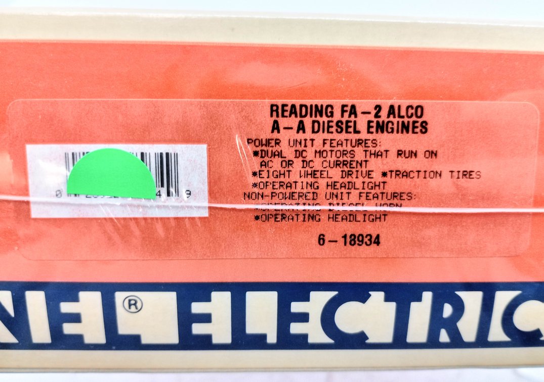 LIONEL O GAUGE 6-18934 READING FA-2 ALCO A-A DIESEL ENGINES, FACTORY SEALED OB  INV 263390317
