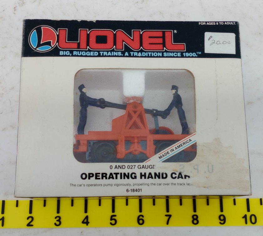 LIONEL O GAUGE 6-18401 OPERATING HAND CAR, OB  INV 263390331