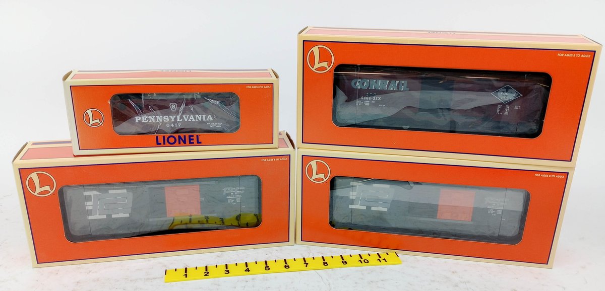 4 LIONEL O GAUGE PENNSYLVANIA CABOOSE, PC/NH & CONRAIL BOXCARS, 4 OBS  INV 263390344