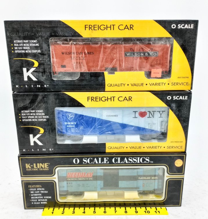 3 K-LINE O SCALE WILSON CAR LINES, NYS DOT & NEEDHAM PACKING CARS, 3 OBS  INV 263390357