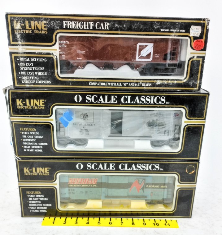 3 K-LINE O SCALE CLASSICS WP HOPPER, NJ BOXCAR BANK & NEEDHAM REEFER, 3 OBS  INV 263390358