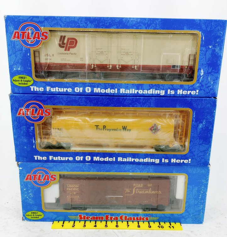 3 ATLAS O STEAM ERA CLASSICS UP, TP&W & LOUISIANA PACIFIC FREIGHT CARS, 3 OBS  INV 263390359