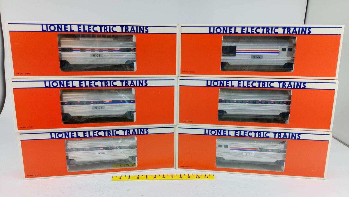 6 LIONEL O GAUGE 6-19100 THRU 6-19106 AMTRAK PASSENGER CARS, 6 OBS  INV 263390385