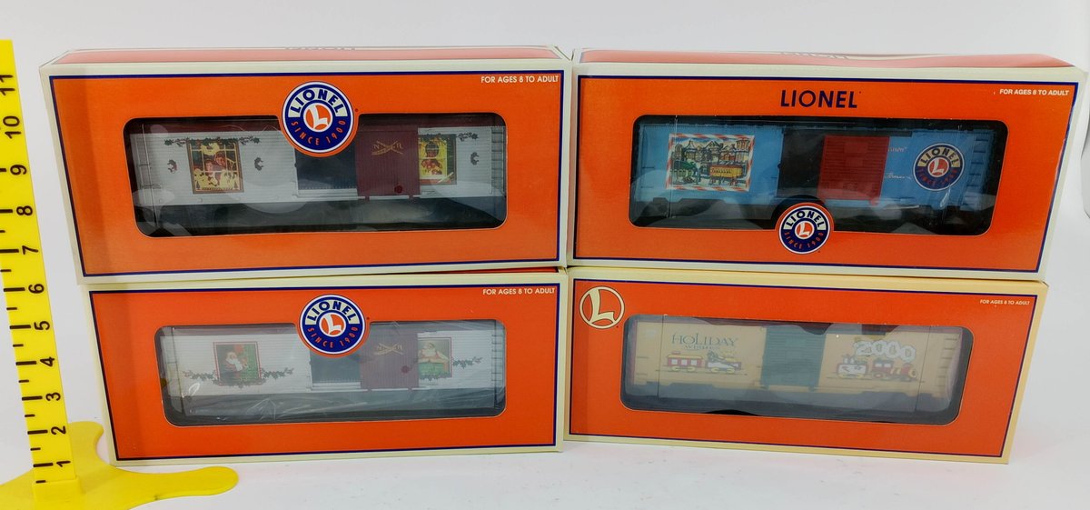 4 LIONEL O GAUGE CHRISTMAS BOXCARS & REEFERS 6-19561 6-19562 6-36276 6-28272, 4 OBS  INV 263390402