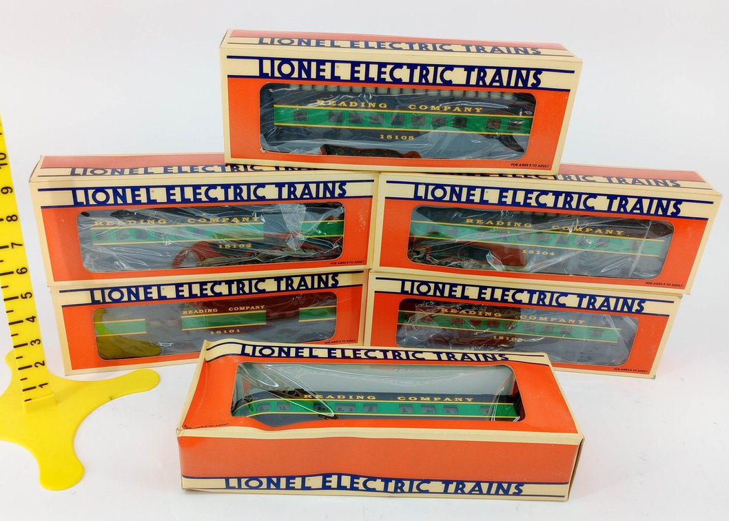 6 LIONEL O GAUGE 6-15101 THRU 6-15106 READING COMPANY PASSENGER CARS, 6 OBS  INV 263390403