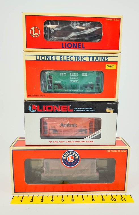 4 LIONEL O GAUGE ORE CARS EPSW, PINTO VALLEY MINE, AMTRAK & T&WRR, 4 OBS  INV 263390411