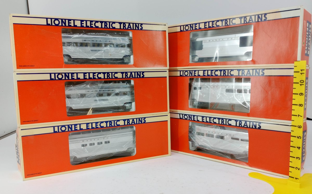 6 LIONEL O GAUGE SANTA FE ALUMINUM PASSENGER CARS 6-19109 THRU 6-19113 & 6-19128, 6 OBS  INV 263390467