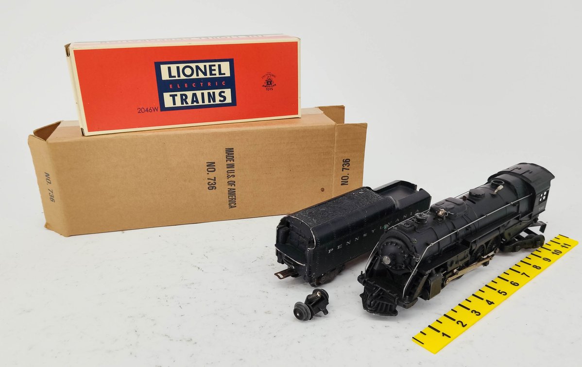 LIONEL O GAUGE 736 PENNSYLVANIA 2-8-4 STEAM LOCOMOTIVE & 2046W TENDER, 2 OBS  INV 263390490