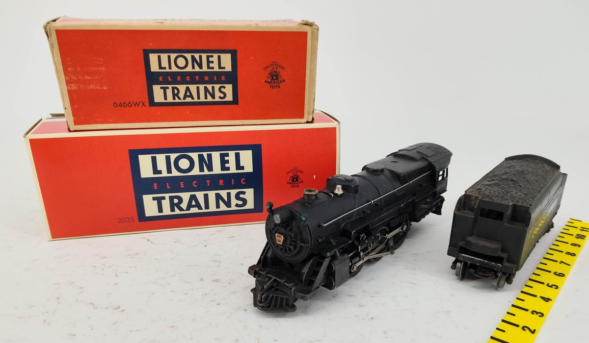 LIONEL O GAUGE 2035 4-6-2 STEAM LOCOMOTIVE & 6466WX WHISTLE TENDER, 2 OBS  INV 263390492
