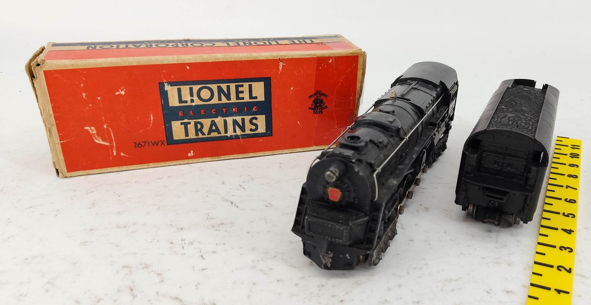 LIONEL O GAUGE 681 PRR 2-6-2 STEAM LOCOMOTIVE & 2671WX WHISTLE TENDER, OB  INV 263390494