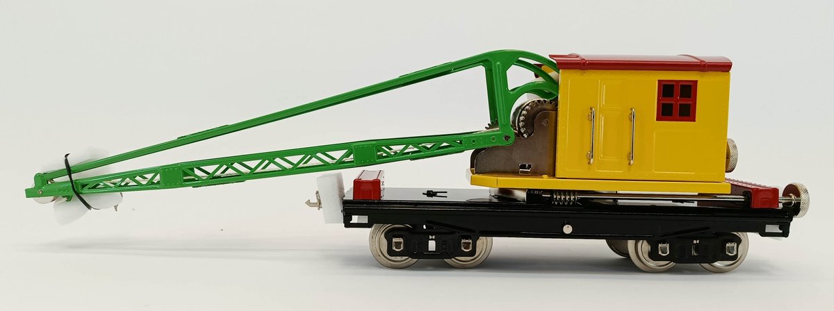 MTH 10-1081 TINPLATE TRADITIONS NO 219 CRANE CAR, YELLOW, STANDARD GAUGE, OB  INV 263410010