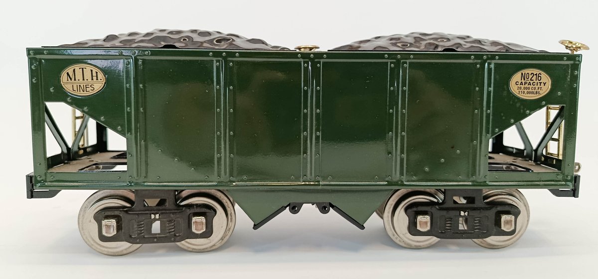 MTH TINPLATE TRADITIONS STD GAUGE 10-1053 216 HOPPER CAR, GREEN & BLACK, OB  INV 263410020