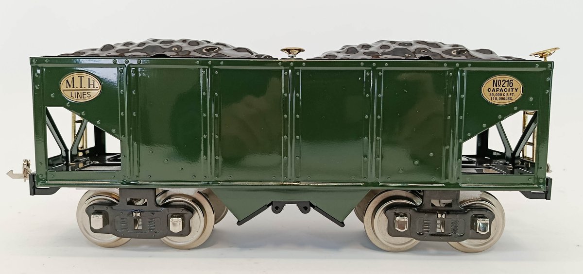 MTH TINPLATE TRADITIONS 10-1053 NO 216 GREEN HOPPER CAR, STD GAUGE, OB  INV 263410036