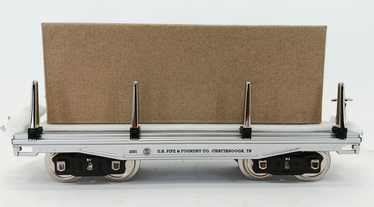 MTH 10-1158 TINPLATE TRADITIONS STD GAUGE U.S. PIPE & FOUNDRY 200 SERIES FLAT CAR W/ PIPE LOAD, OB  INV 263410052