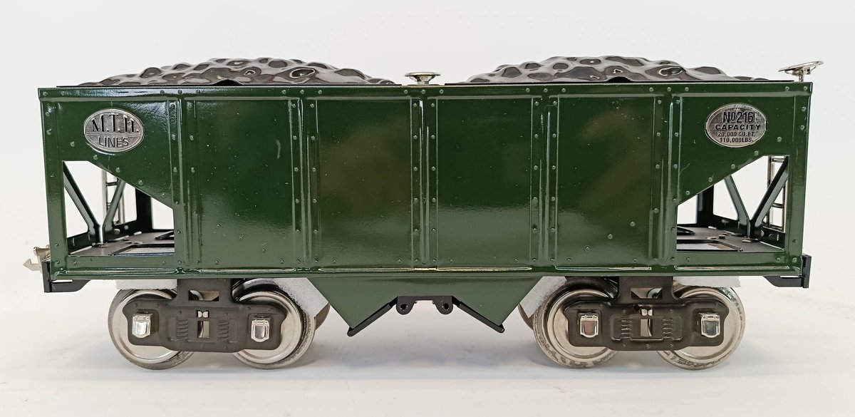 MTH TINPLATE TRADITIONS 10-1052 NO 216 HOPPER CAR, GREEN & BLACK, STANDARD GAUGE, OB  INV 263410053