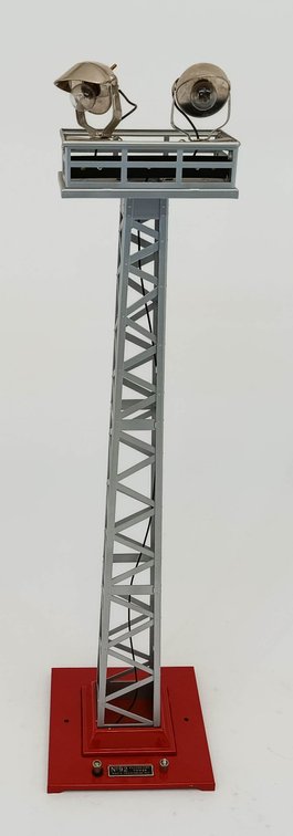 MTH 92 STANDARD GAUGE FLOODLIGHT TOWER, SILVER W/ RED BASE, OB  INV 263410058