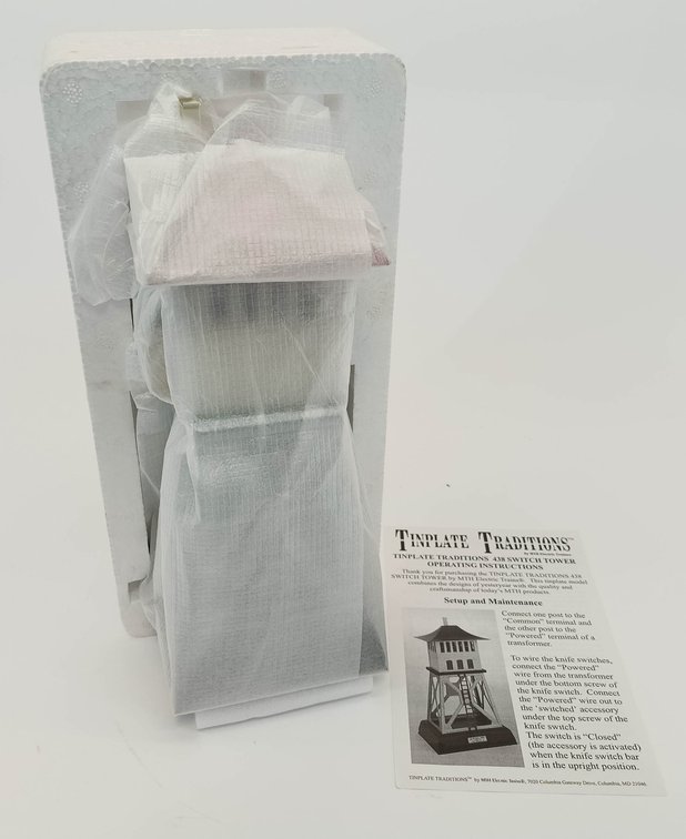 MTH TINPLATE TRADITIONS 10-1049 NO 438 SIGNAL TOWER, BLACK BASE RED ROOF, STD GAUGE, OB  INV 263410076