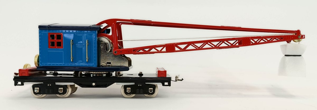 MTH 10-2007 TINPLATE TRADITIONS 500 SERIES CRANE CAR, TWO-TONE BLUE, STD GAUGE, OB  INV 263410091