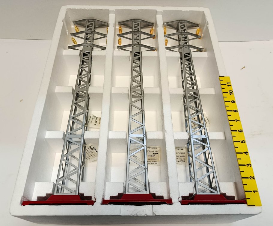 3 MTH 1043 NO 94 HIGH-TENSION TOWERS, RED BASE & SILVER, STD GAUGE OB  INV 263410099
