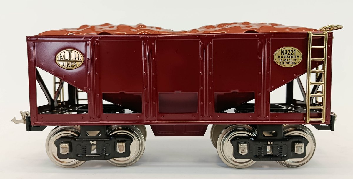 MTH 10-1130 NO. 221 MAROON ORE CAR W/ BRASS TRIM, STD GAUGE, OB  INV 263410126