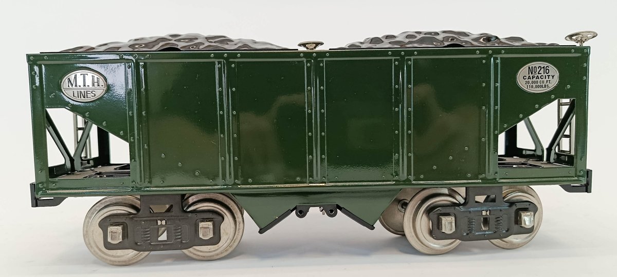 MTH 10-1052 TINPLATE TRADITIONS NO 216 HOPPER CAR, GREEN & BLACK, STANDARD GAUGE, OB  INV 263410125