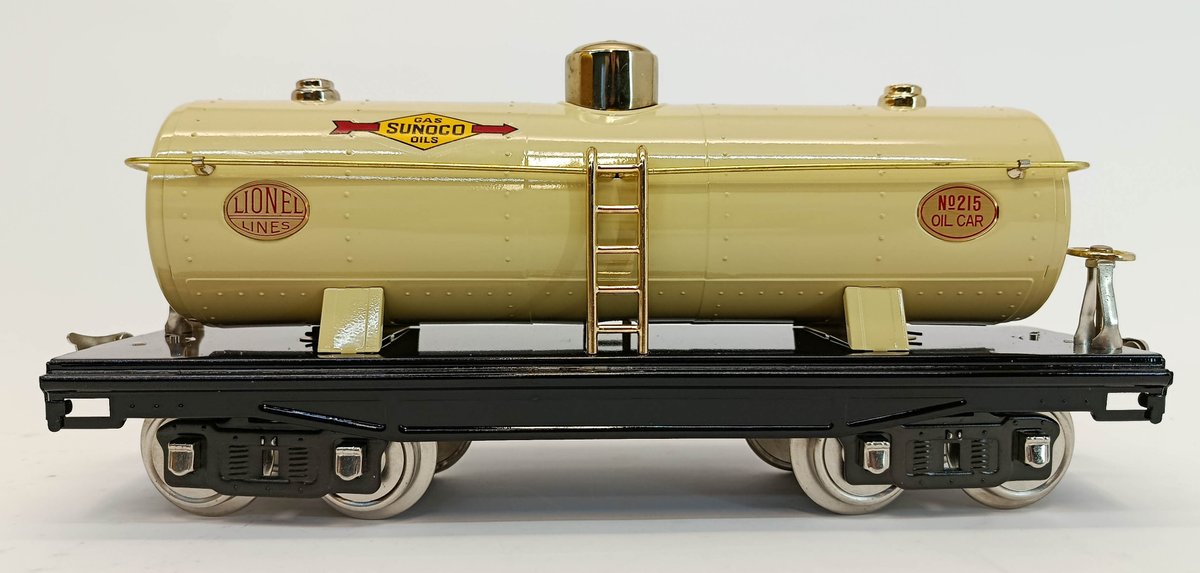 LIONEL 215 SUNOCO OIL CAR, IVORY STANDARD GAUGE TANK CAR, OB  INV 263410136