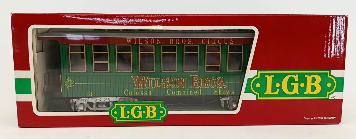 LGB G GAUGE 3180-DG WILSON BROS CIRCUS COACH #53, OB  INV 263410162