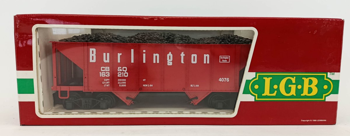 LGB G GAUGE 4076 BURLINGTON CB&Q HOPPER W/ COAL LOAD, LIMITED EDITION, OB  INV 263410164