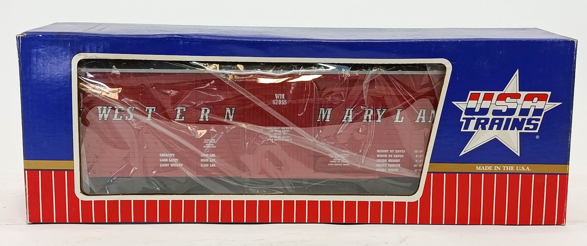 USA TRAINS G GAUGE R-1434 WESTERN MARYLAND OUTSIDE BRACED BOX CAR, OB  INV 263410210