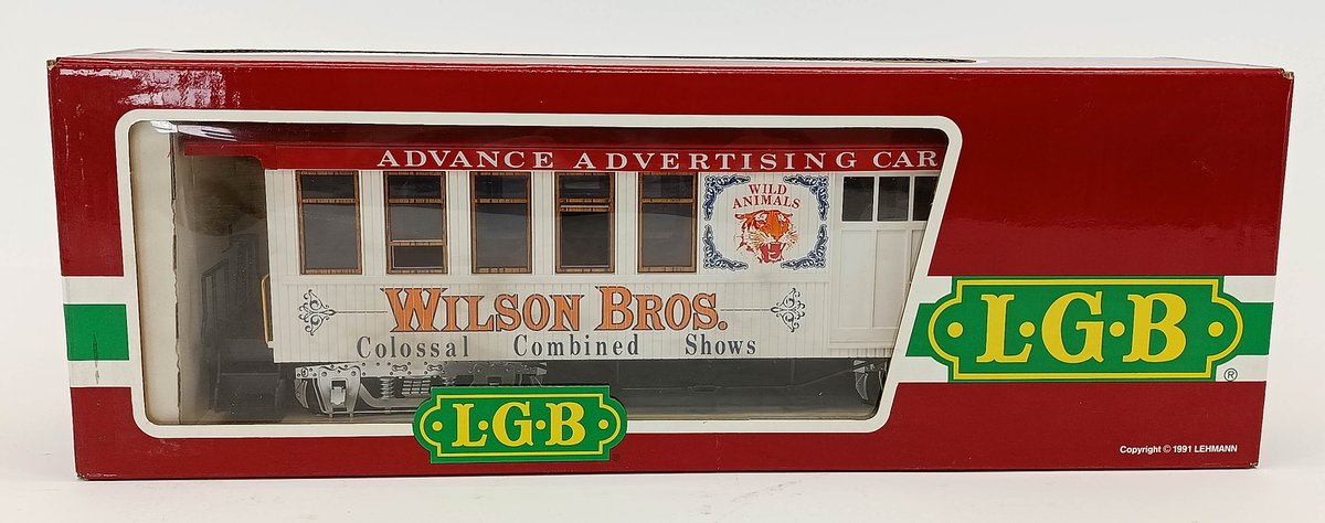 LGB G GAUGE 3181-DG WILSON BROS CIRCUS ADVANCE ADVERTISING CAR, OB  INV 263410230