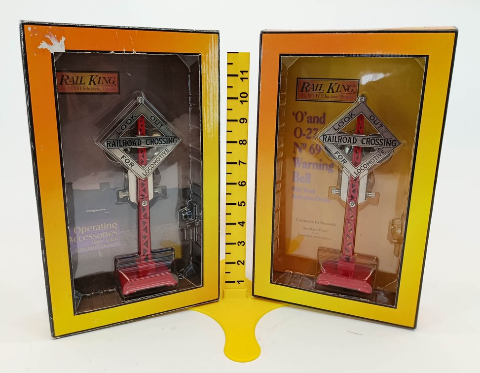 2 RAIL KING MTH O GAUGE 69N RAILROAD CROSSING WARNING BELLS, 2 OBS  INV 263410277