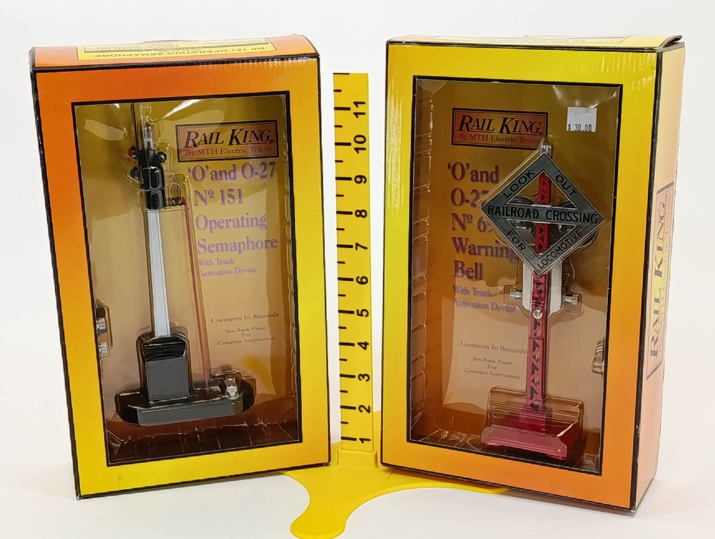 2 RAIL KING O GAUGE 151 SEMAPHORE & 69N WARNING BELL, 2 OBS  INV 263410278