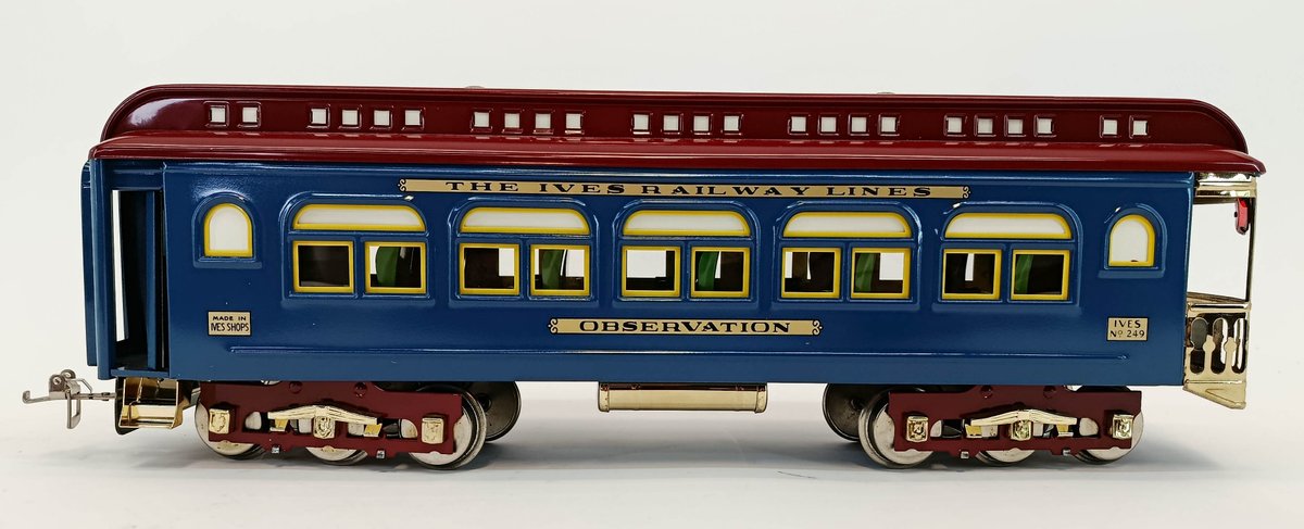 MTH STD GAUGE 10-1144D IVES 249 OBSERVATION CAR BLUE & RED, OB  INV 263410298