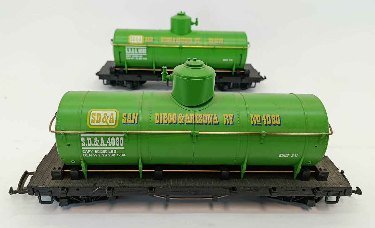 2 G GAUGE SAN DIEGO & ARIZONA RY 4080 GREEN SINGLE DOME TANK CARS  INV 263410310