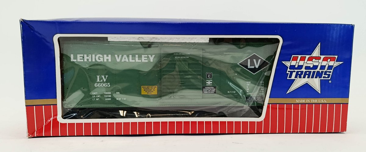 USA TRAINS R19060B LEHIGH VALLEY 66065 STEEL BOX CAR G GAUGE, OB  INV 263410319