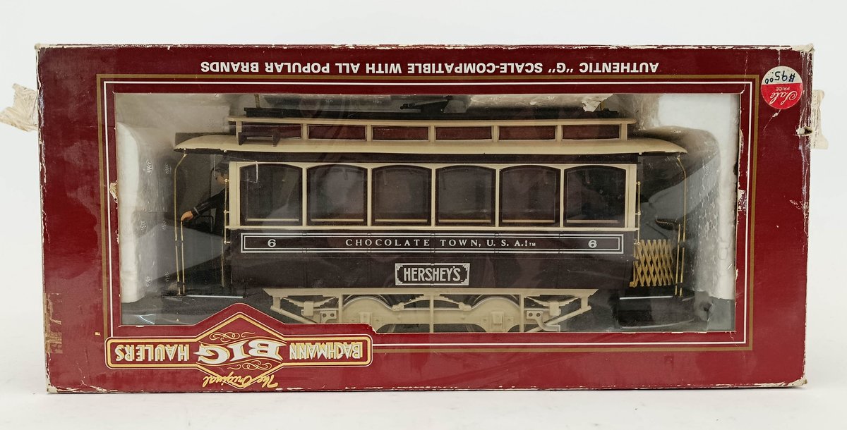BACHMANN BIG HAULERS 93955 HERSHEY'S G SCALE CLOSED STREET CAR #6, OB  INV 263410325