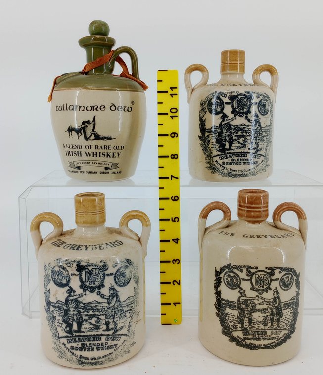 3 EMPTY SCOTTISH & 1 IRISH WHISKY STONEWARE DECANTERS  INV 261480005