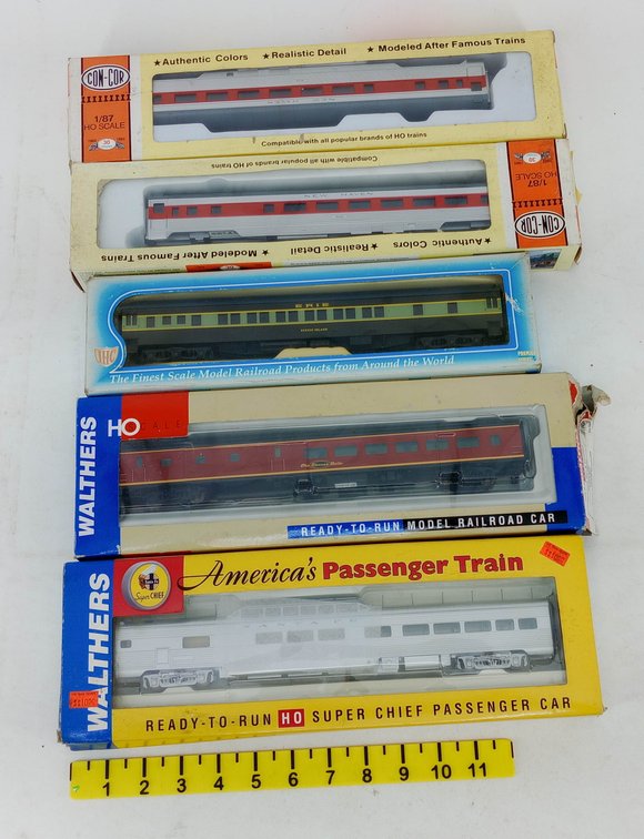 5 HO PASSENGER CARS WALTHERS, CON-COR & IHC SANTA FE, NEW HAVEN, ERIE, 5 OBS  INV 262330095