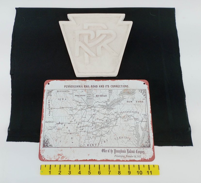 CERAMIC PRR SIGN 9X8" W/PRR CONNECTIONS REPRO MAP PLAQUE 9X12"  INV 262330108