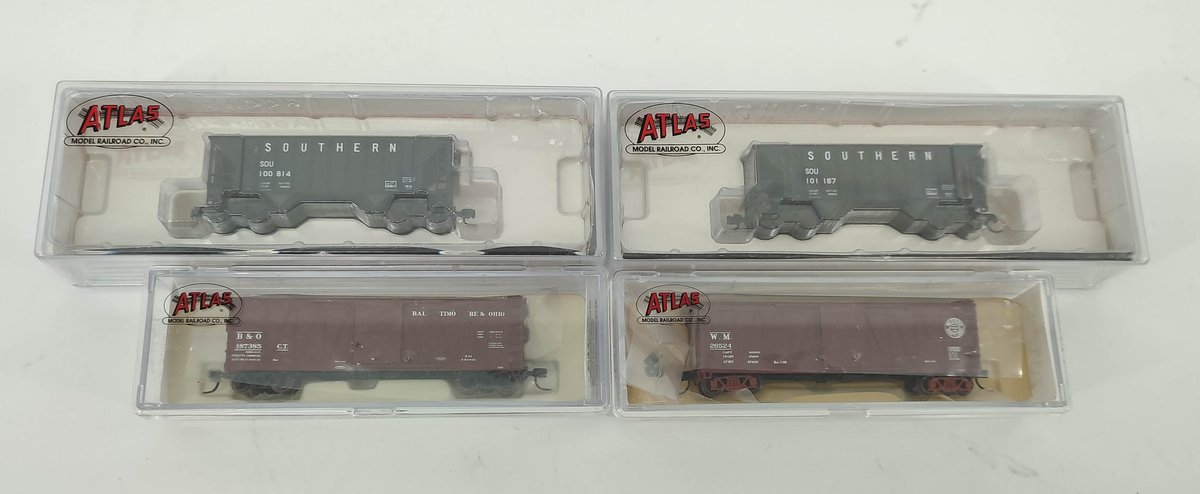 N GAUGE 4 ATLAS N SCALE BOXCARS, HOPPER CARS OBS  INV 262380545