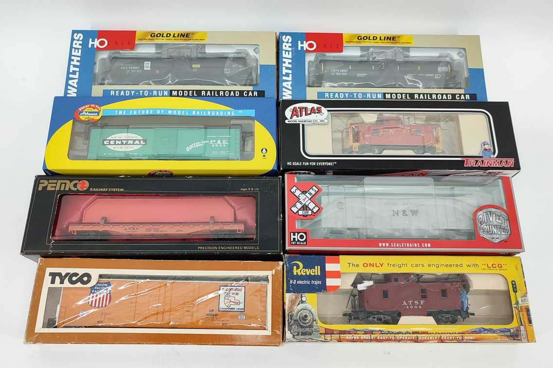 HO GAUGE 8 ROLLING STOCK TRAIN CARS WALTHERNS, REVELL, PEMCO, ATLAS, ATHERN, TYCO, SCALE TRAINS OBS  INV 262380554