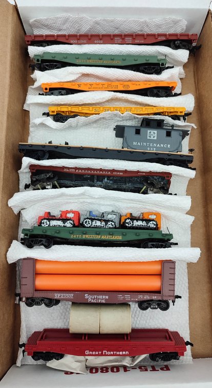 HO GAUGE 9 HO GAUGE MIXED TRAIN CARS, FLATCARS, MAINTENANCE CABOOSE  INV 262380565