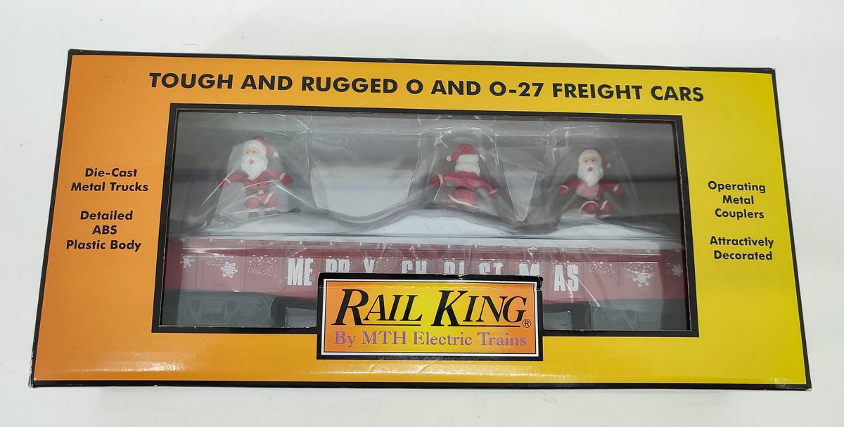 RAIL KING O & O-27 CHRISTMAS (RED) GONDOLA CAR W/ LED CHRISTMAS LIGHTS & SKING SANTAS 30-72194 OB  INV 262380585
