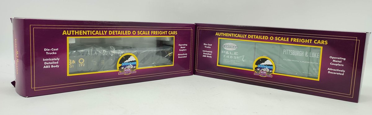 M.T.H. 2 O SCALE TRAIN CARS PITTSBURGH & LAKE ERIE 7485 PS-1 BOXCAR 20-99378 & B&O 351192 GONDOLA CAR W/ LOAD 20-95597 OBS  INV 262380589